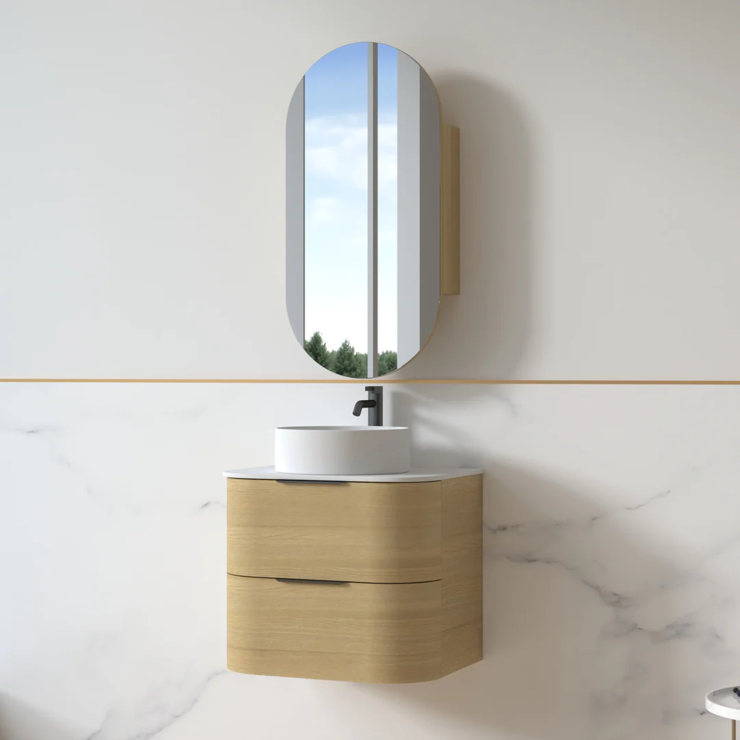 Anela 600 Curved Blonde Oak Wall Hung Vanity - Image 2