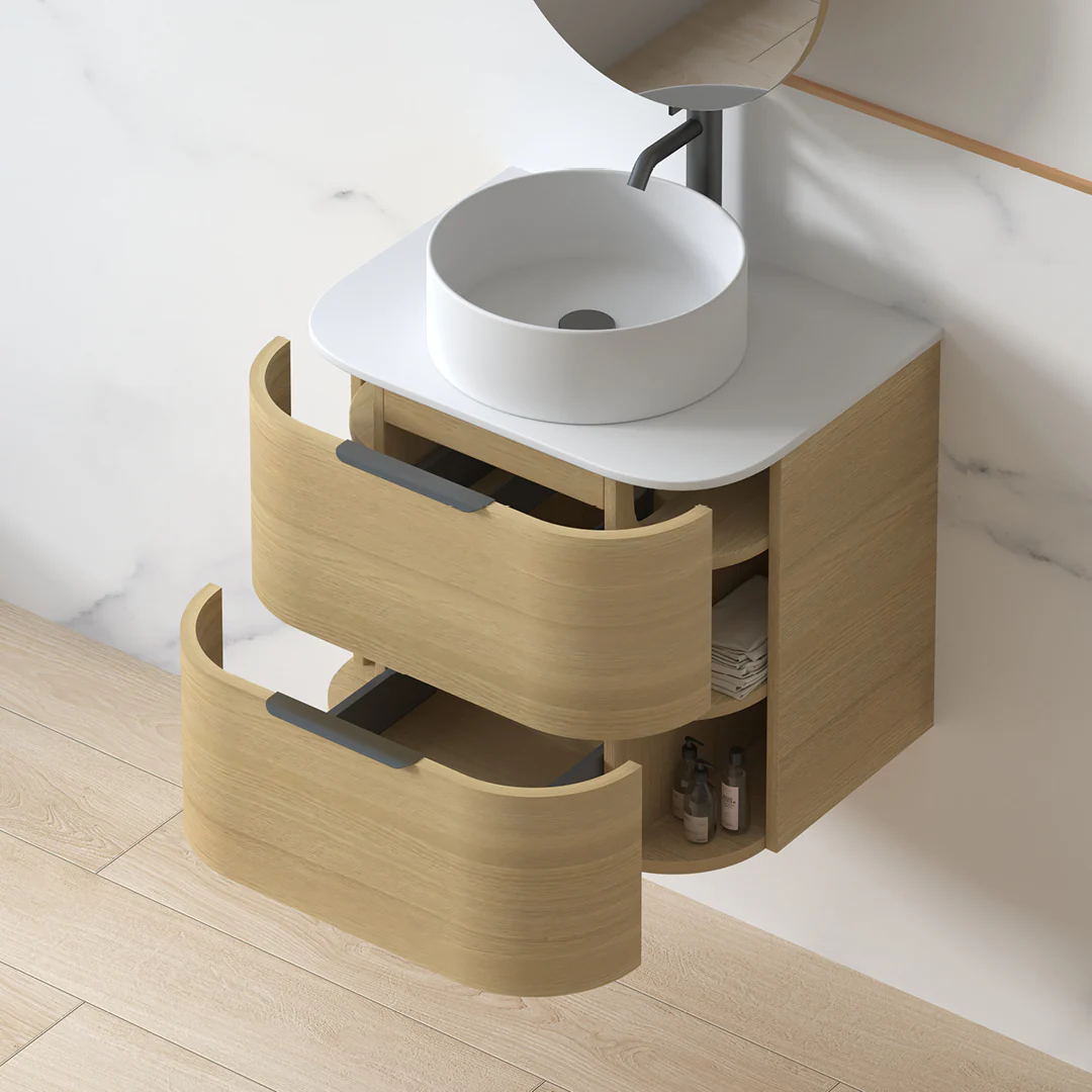 Anela 600 Curved Blonde Oak Wall Hung Vanity - Image 4