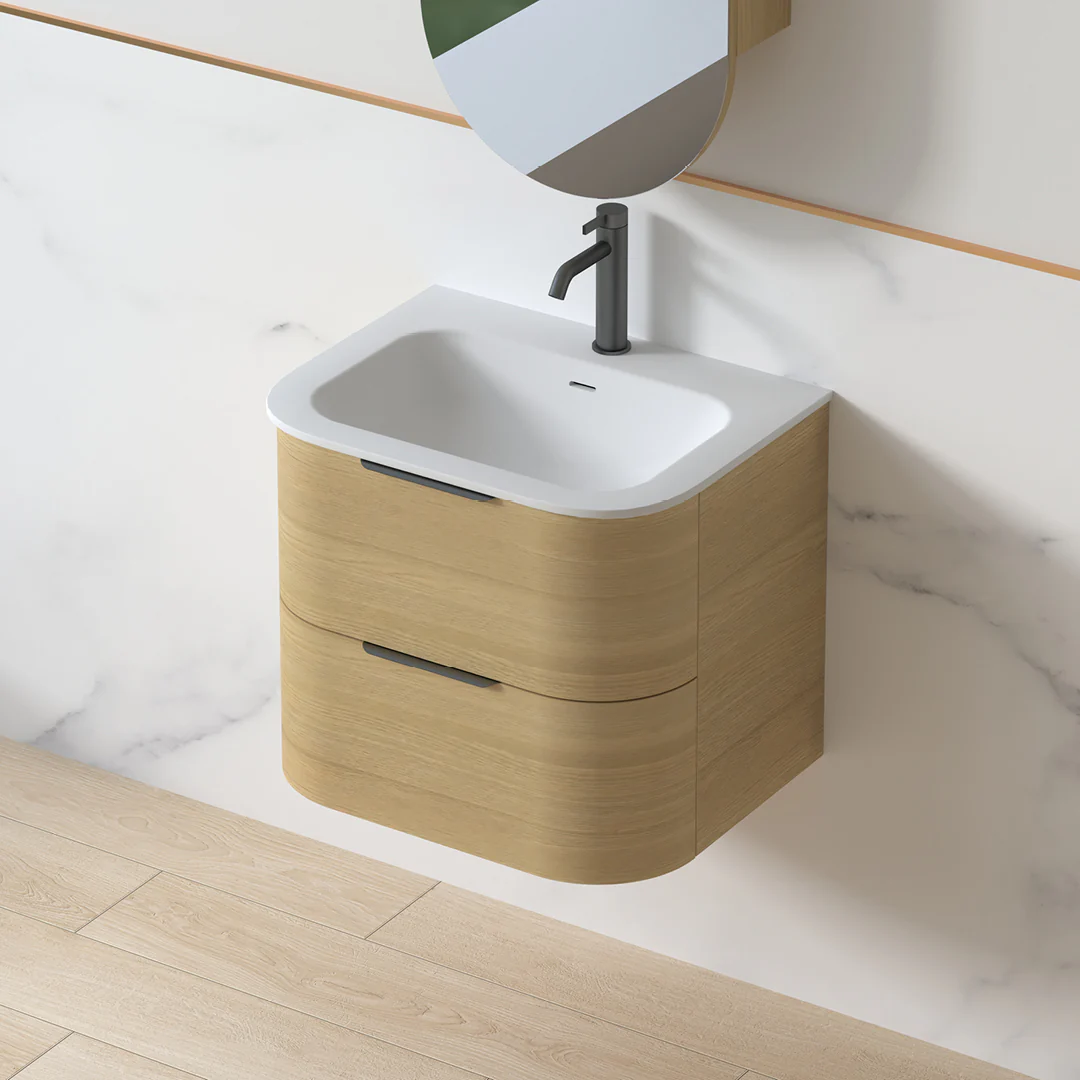 Anela 600 Curved Blonde Oak Wall Hung Vanity - Image 6