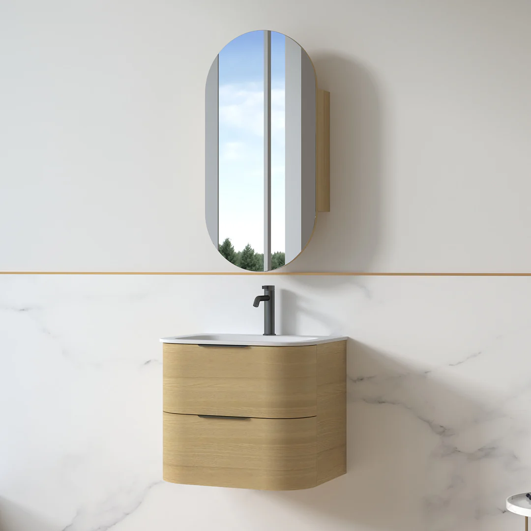 Anela 600 Curved Blonde Oak Wall Hung Vanity - Image 8