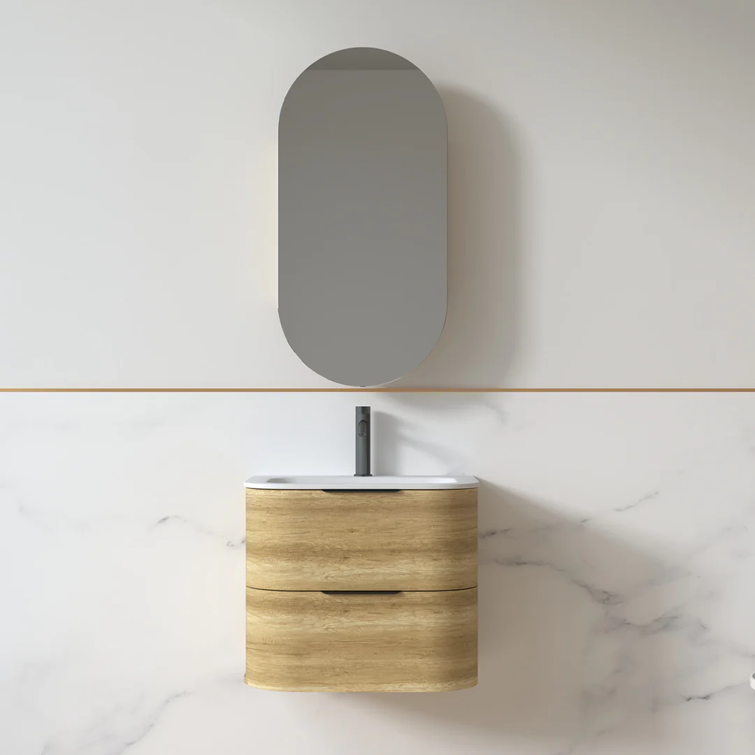 Anela 600 Curved Sand Oak Wall Hung Vanity