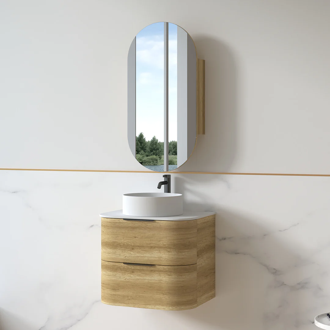 Anela 600 Curved Sand Oak Wall Hung Vanity - Image 2