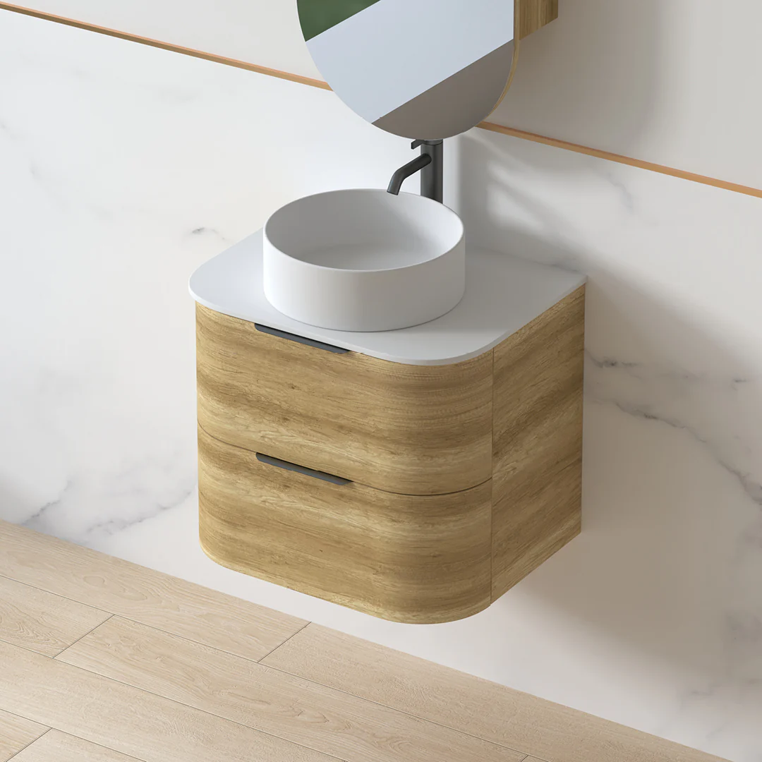 Anela 600 Curved Sand Oak Wall Hung Vanity - Image 3