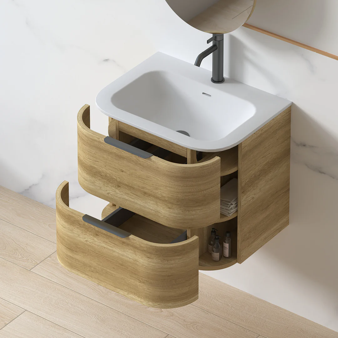 Anela 600 Curved Sand Oak Wall Hung Vanity - Image 5