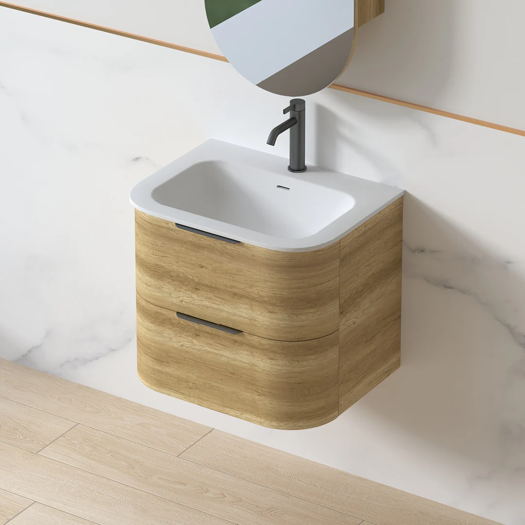 Anela 600 Curved Sand Oak Wall Hung Vanity - Image 6