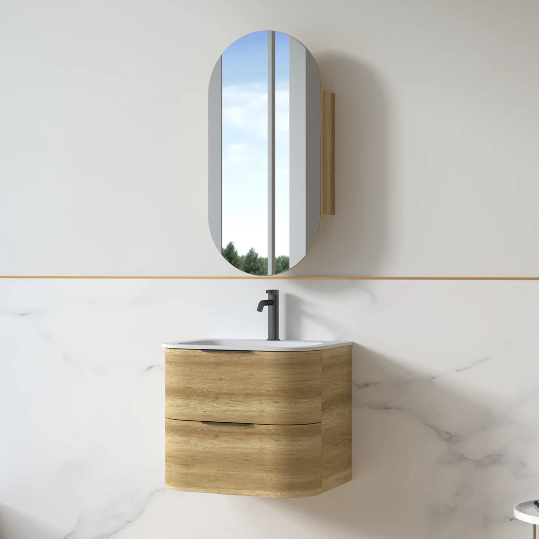 Anela 600 Curved Sand Oak Wall Hung Vanity - Image 7