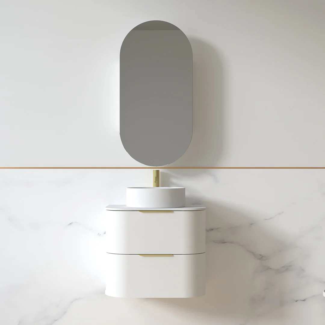 Anela 600 Curved White Grain Wall Hung Vanity