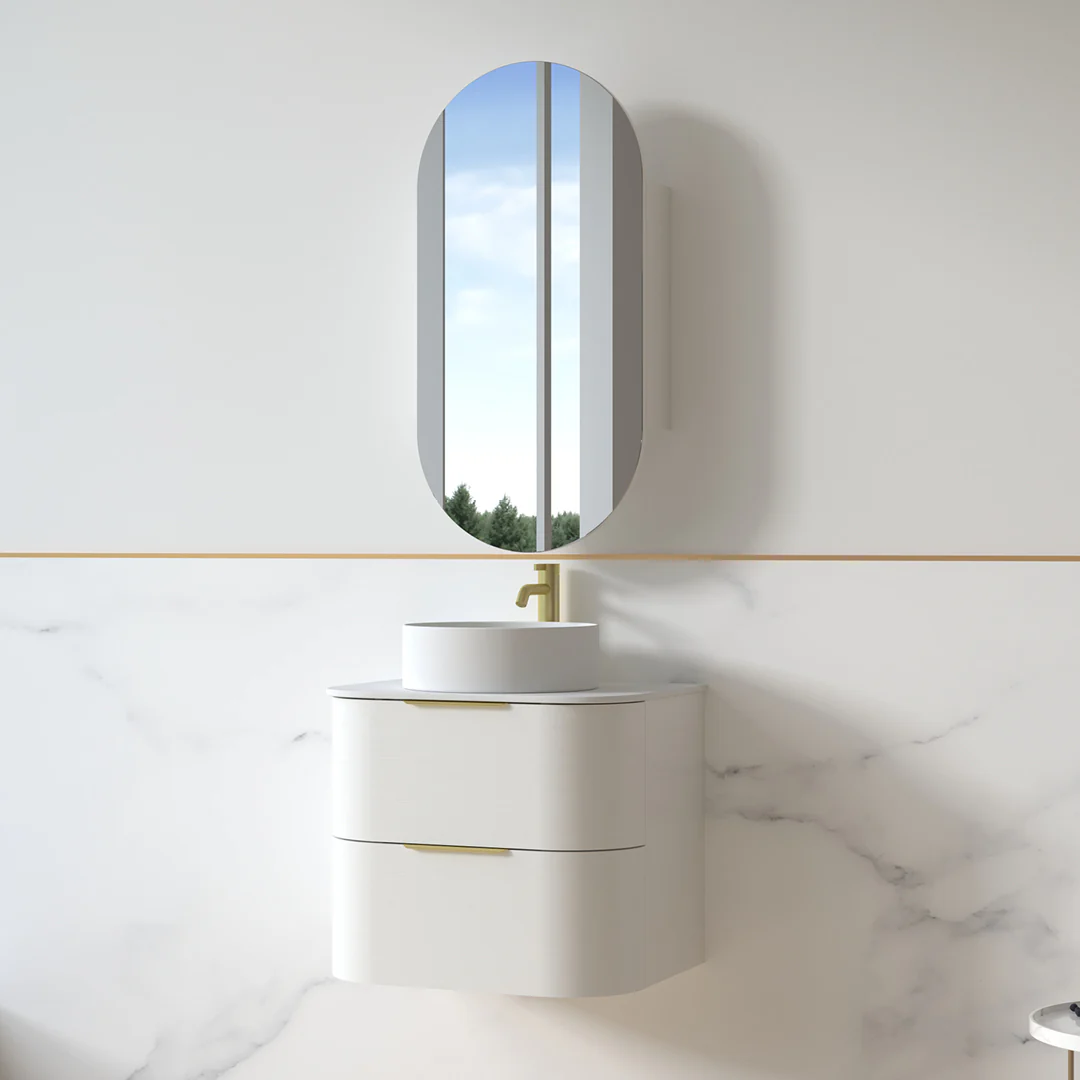 Anela 600 Curved White Grain Wall Hung Vanity - Image 2