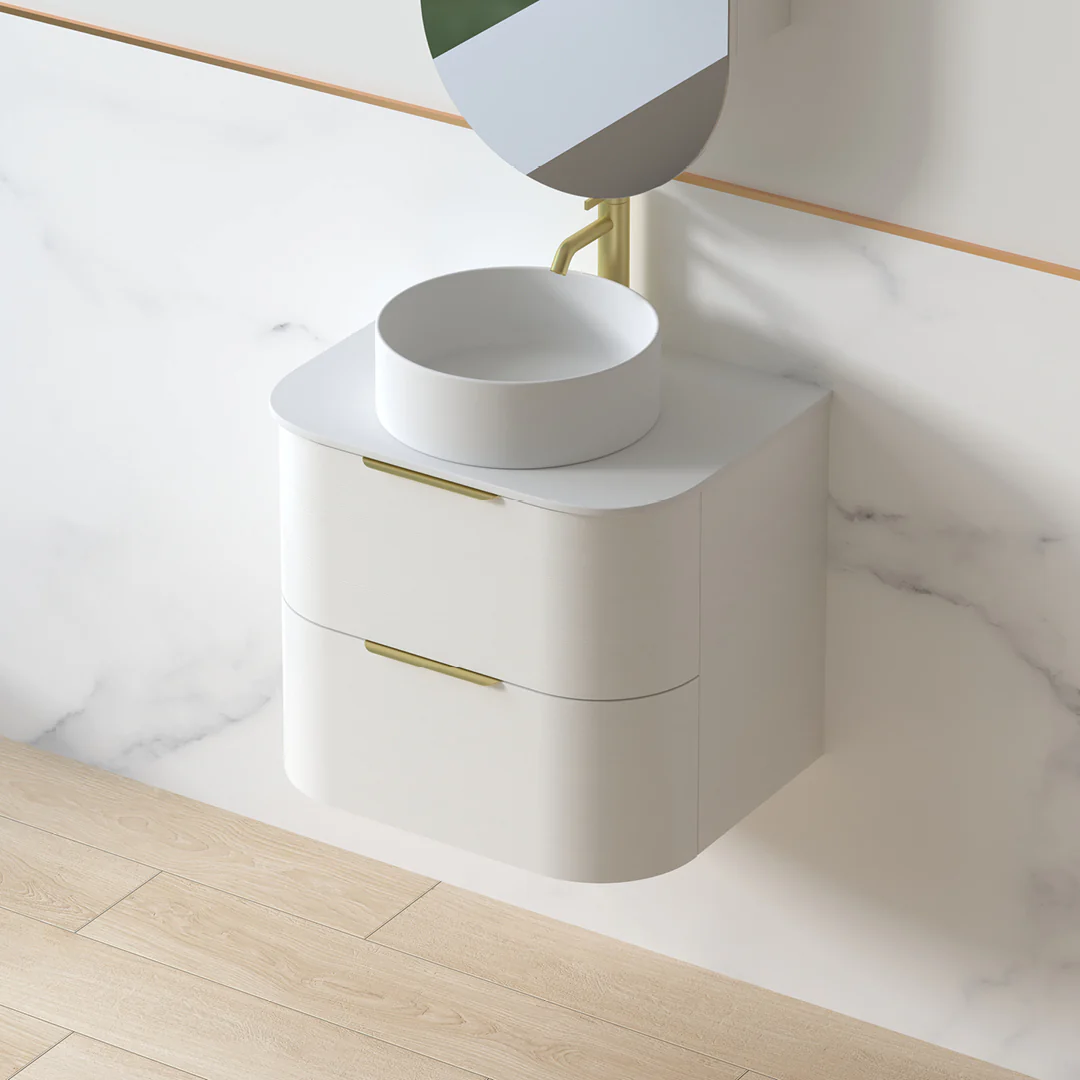 Anela 600 Curved White Grain Wall Hung Vanity - Image 3