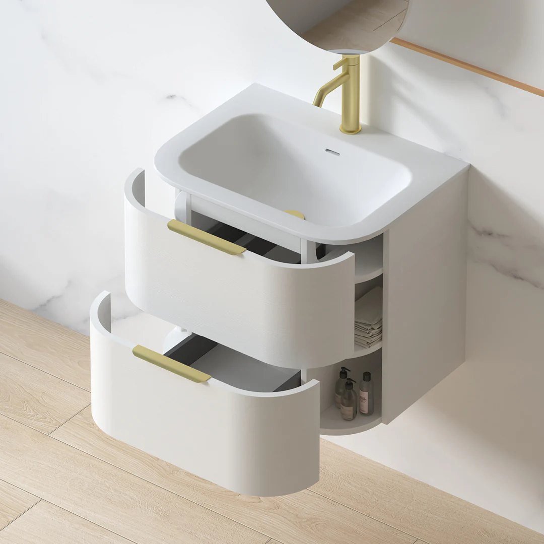 Anela 600 Curved White Grain Wall Hung Vanity - Image 7
