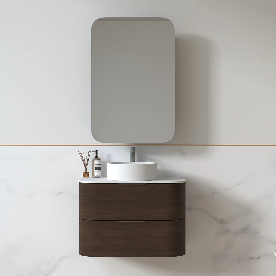 Anela 750 Curved Alder Walnut Wall Hung Vanity