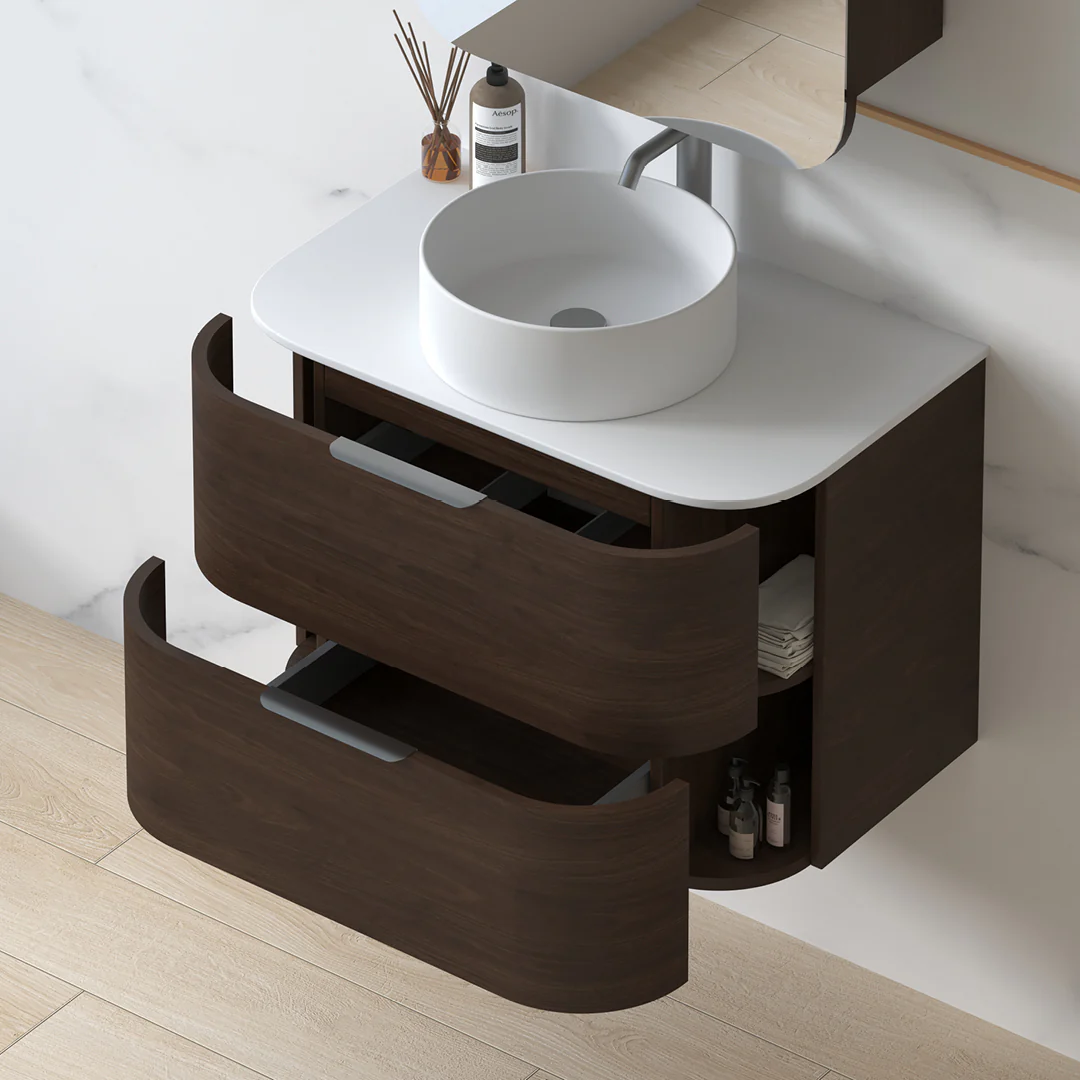 Anela 750 Curved Alder Walnut Wall Hung Vanity - Image 3