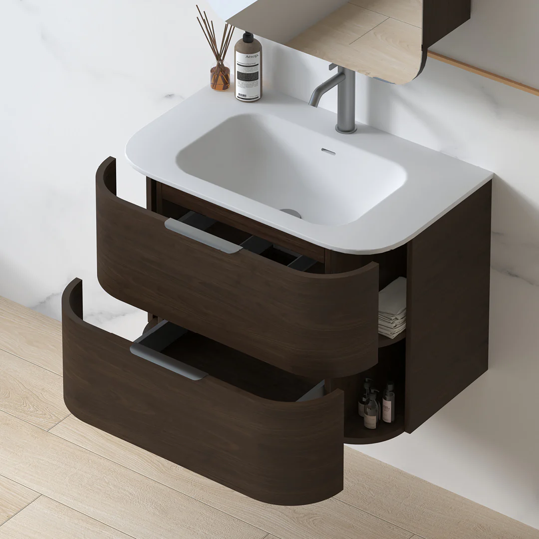Anela 750 Curved Alder Walnut Wall Hung Vanity - Image 7