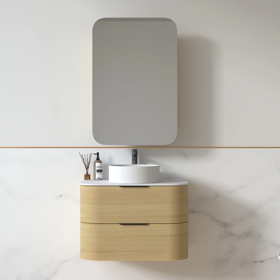 Anela 750 Curved Blonde Oak Wall Hung Vanity