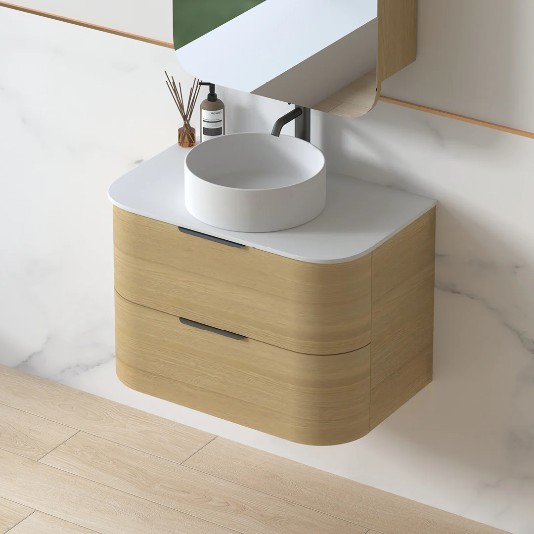 Anela 750 Curved Blonde Oak Wall Hung Vanity - Image 3