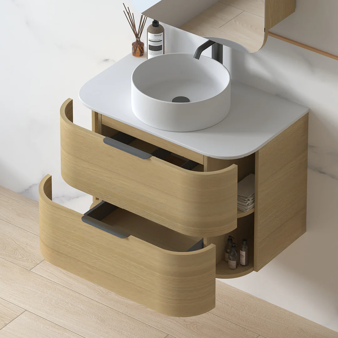 Anela 750 Curved Blonde Oak Wall Hung Vanity - Image 4