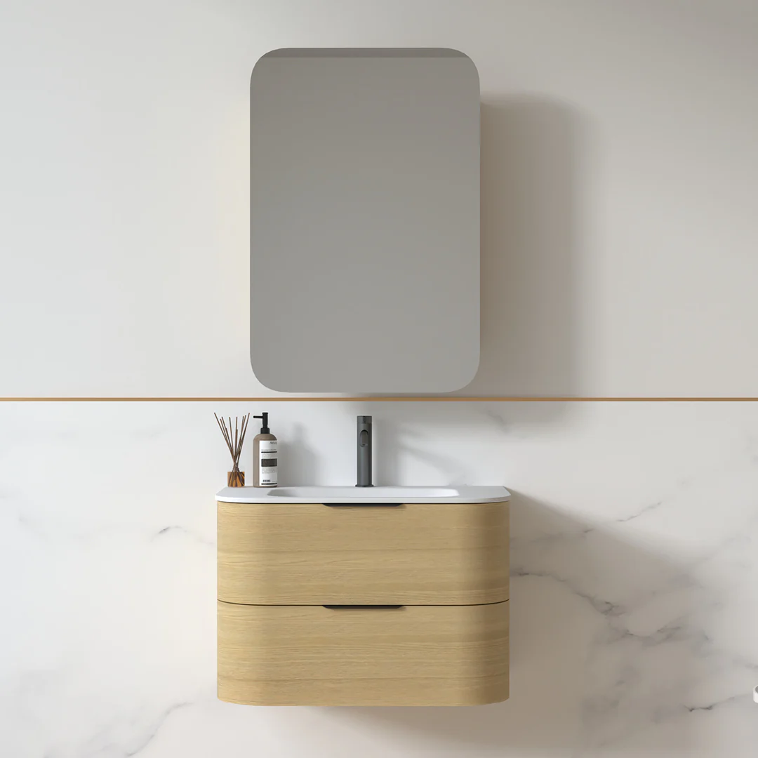 Anela 750 Curved Blonde Oak Wall Hung Vanity - Image 5