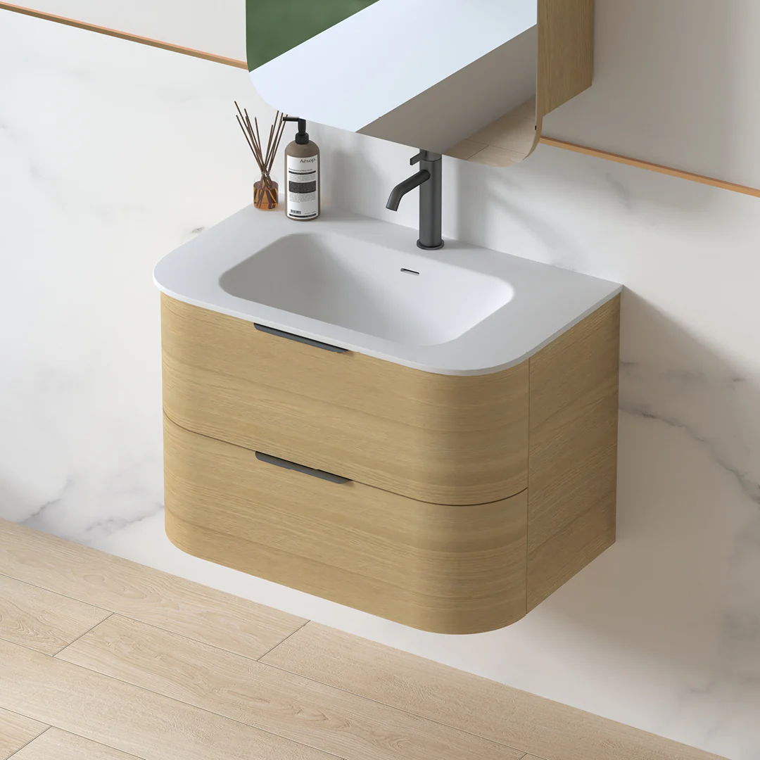Anela 750 Curved Blonde Oak Wall Hung Vanity - Image 6
