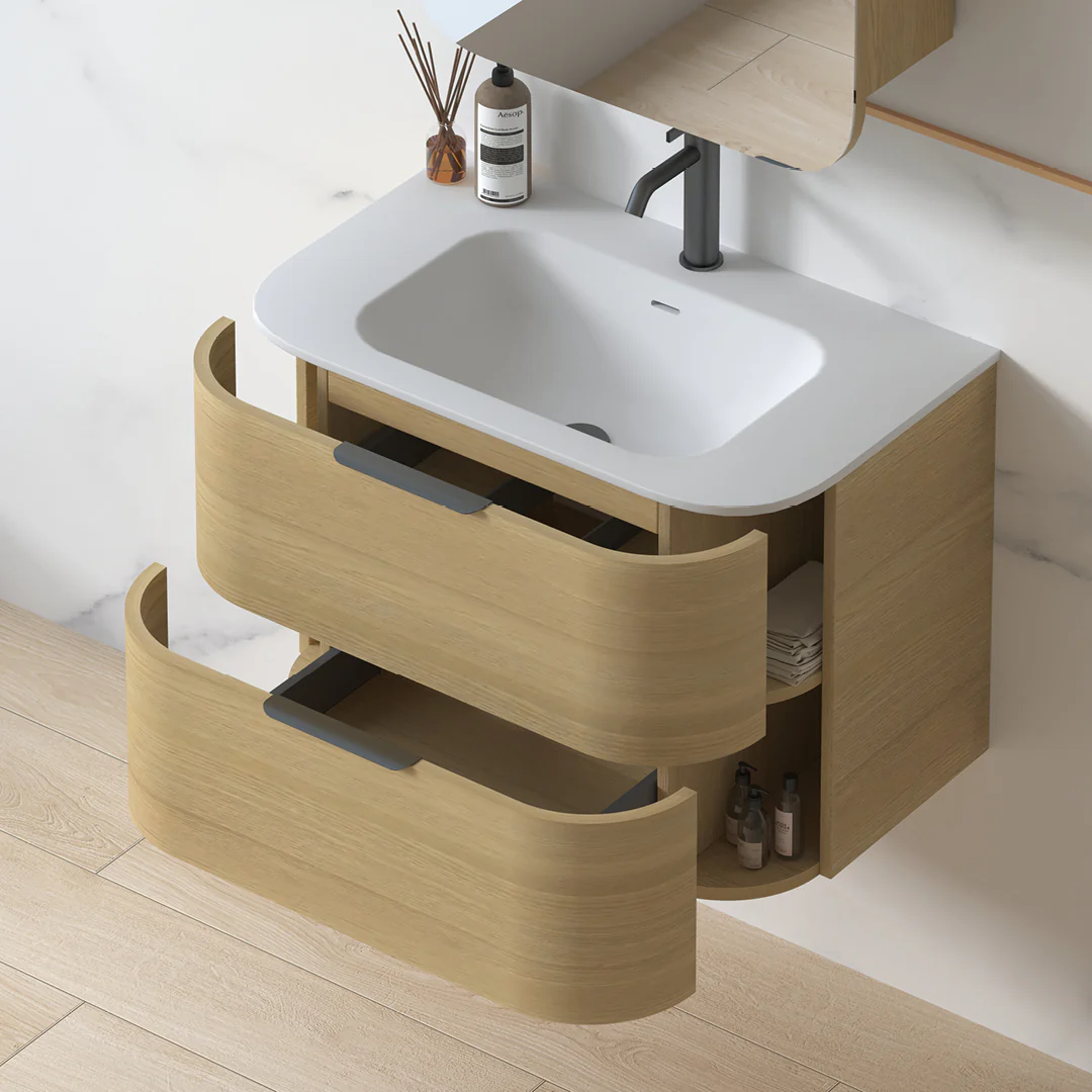 Anela 750 Curved Blonde Oak Wall Hung Vanity - Image 7