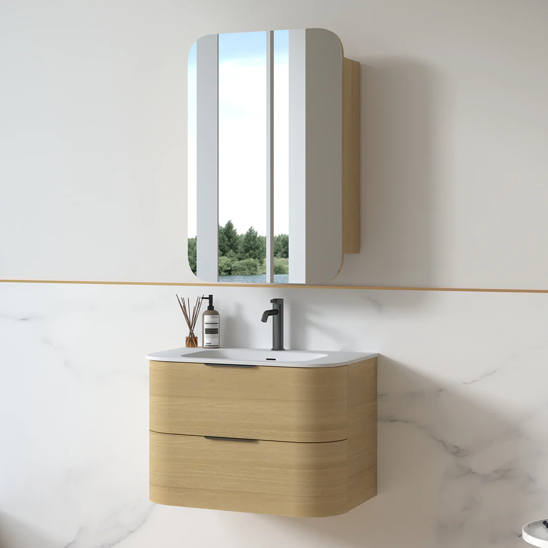 Anela 750 Curved Blonde Oak Wall Hung Vanity - Image 8
