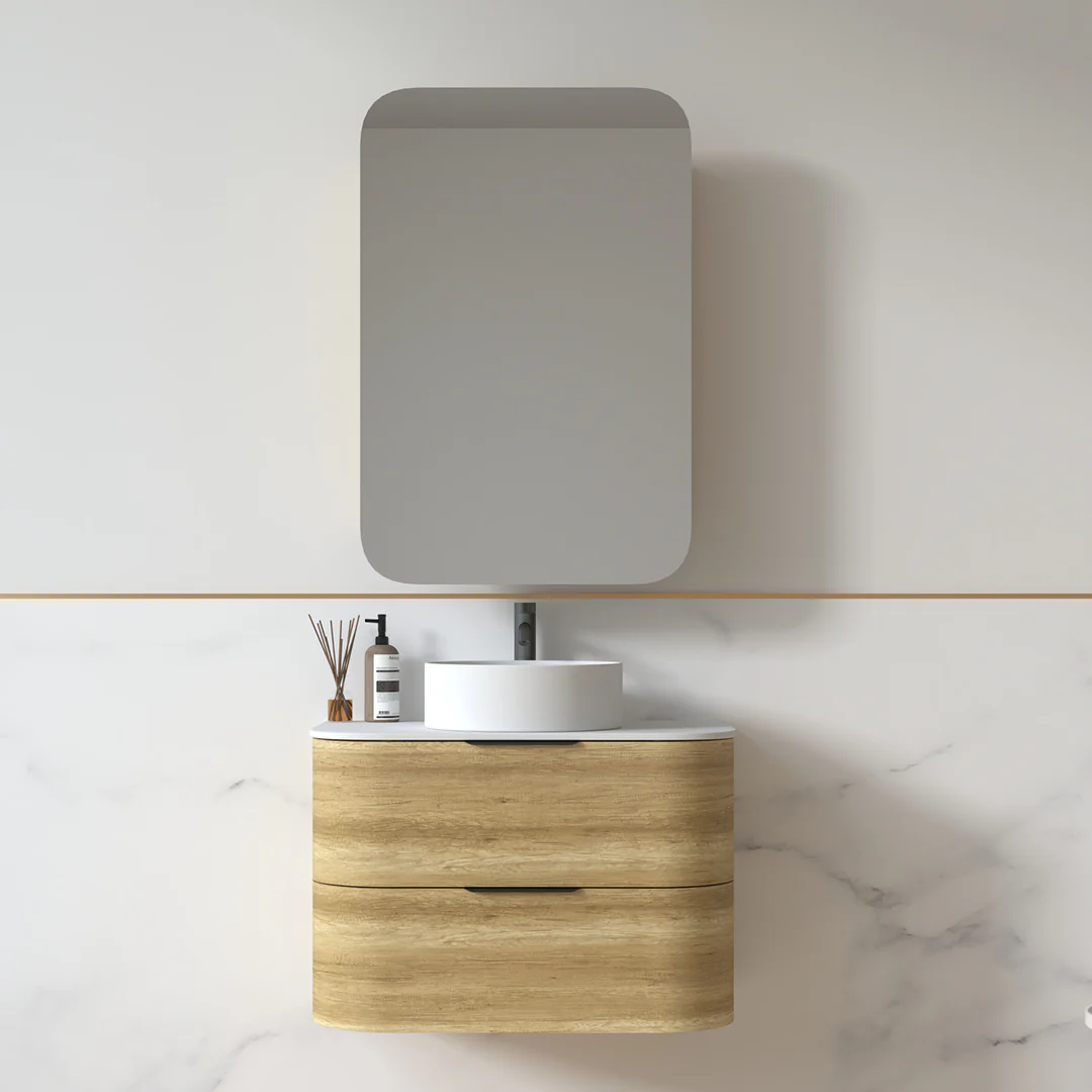 Anela 750 Curved Sand Oak Wall Hung Vanity