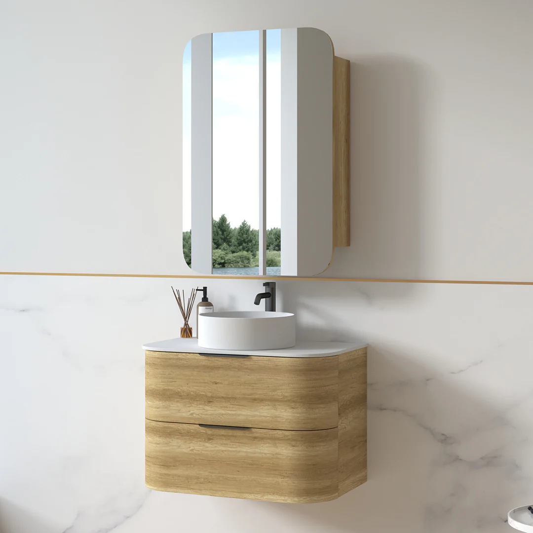 Anela 750 Curved Sand Oak Wall Hung Vanity - Image 2