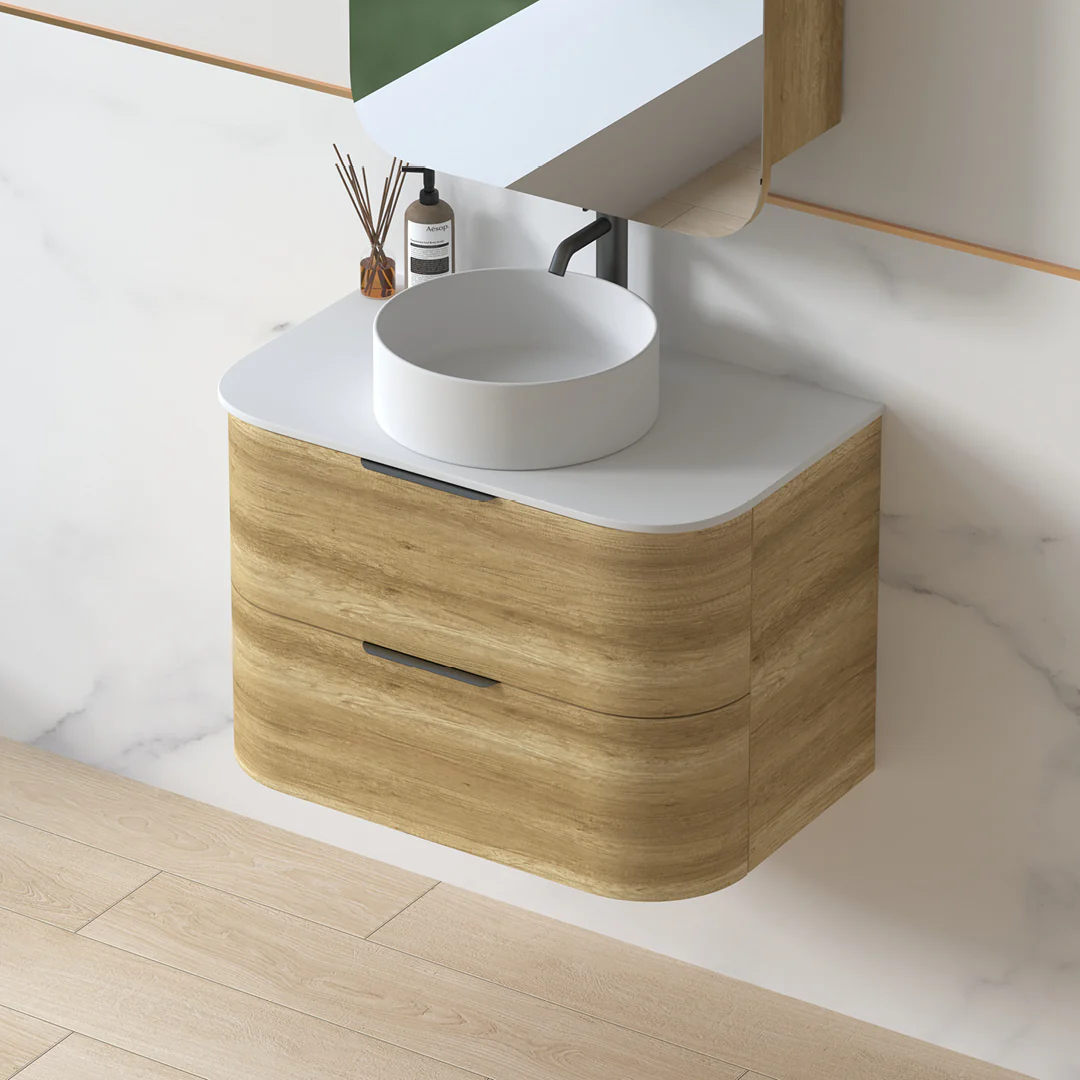 Anela 750 Curved Sand Oak Wall Hung Vanity - Image 3