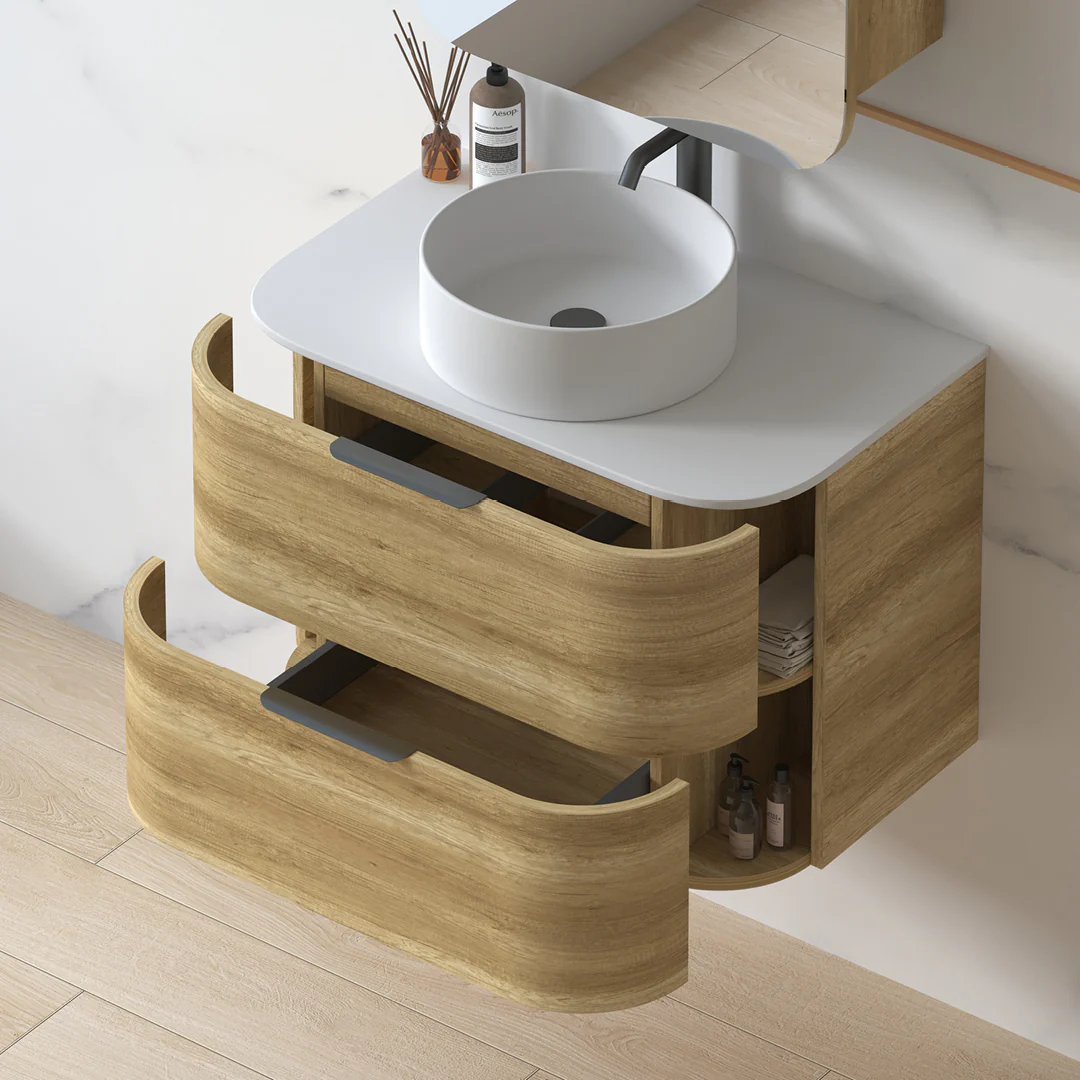 Anela 750 Curved Sand Oak Wall Hung Vanity - Image 4