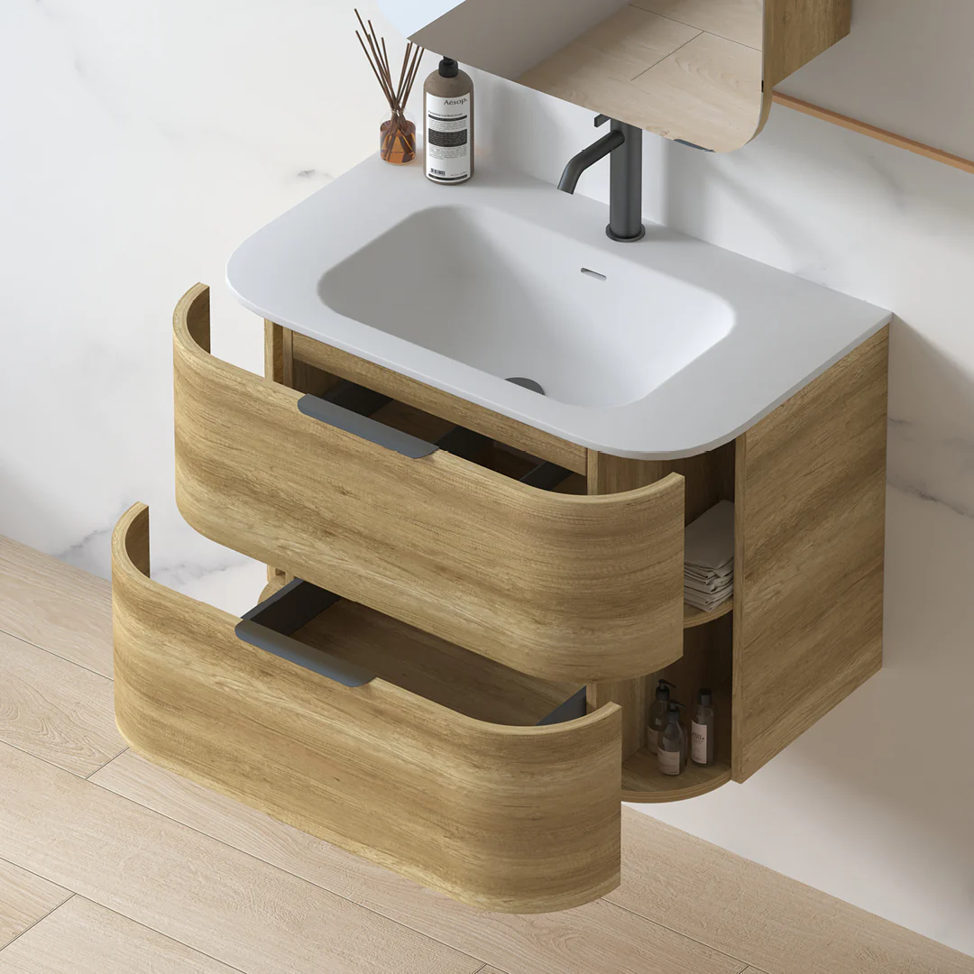 Anela 750 Curved Sand Oak Wall Hung Vanity - Image 6