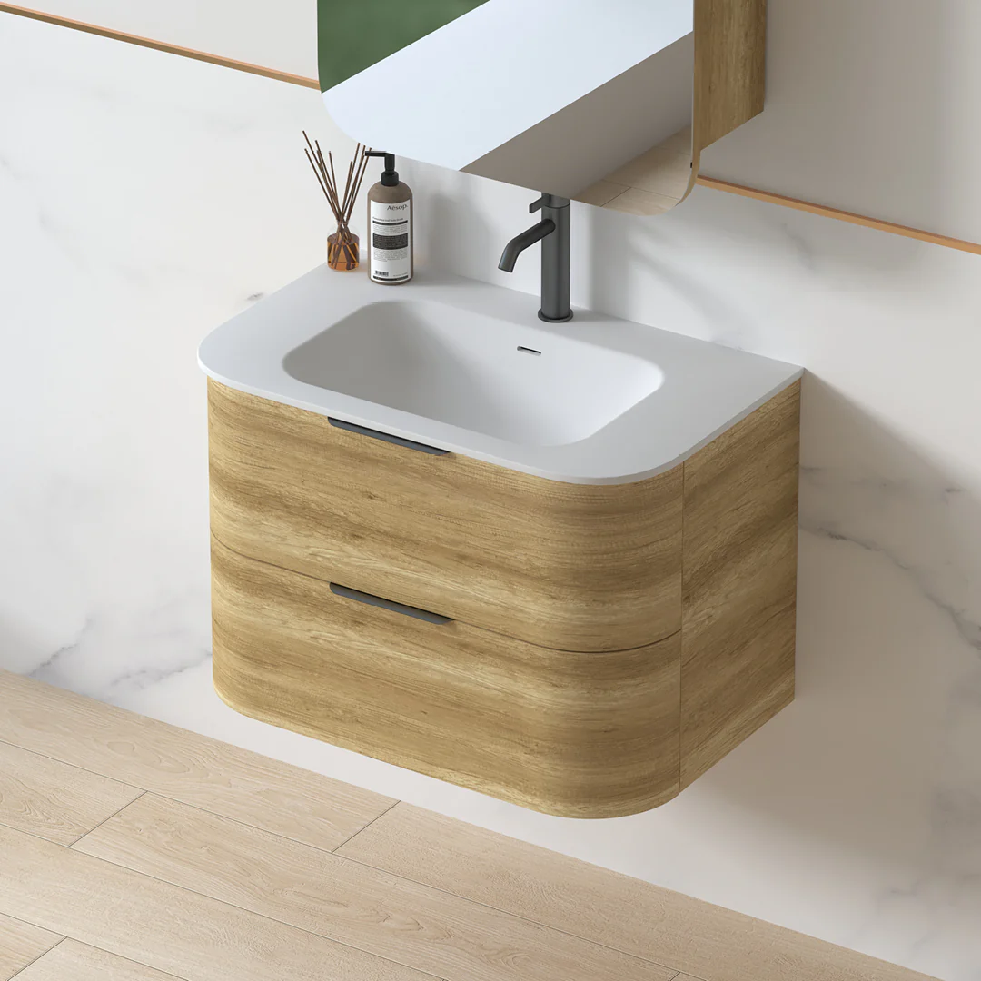 Anela 750 Curved Sand Oak Wall Hung Vanity - Image 7