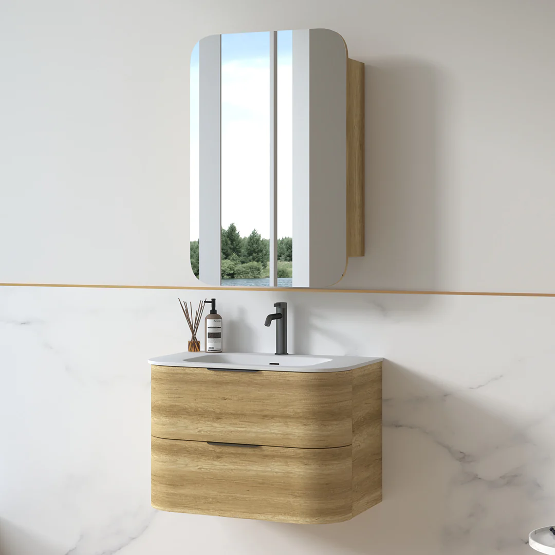Anela 750 Curved Sand Oak Wall Hung Vanity - Image 8