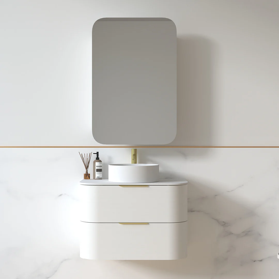Anela 750 Curved White Grain Wall Hung Vanity