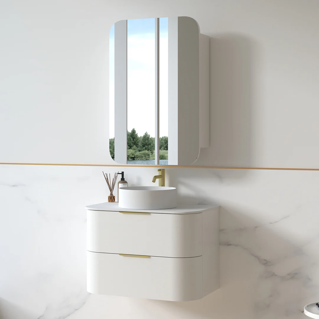 Anela 750 Curved White Grain Wall Hung Vanity - Image 2