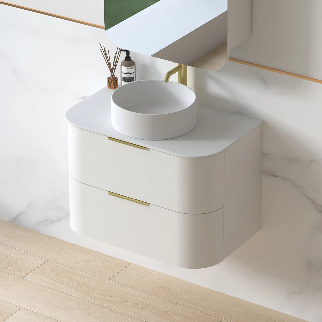 Anela 750 Curved White Grain Wall Hung Vanity - Image 3