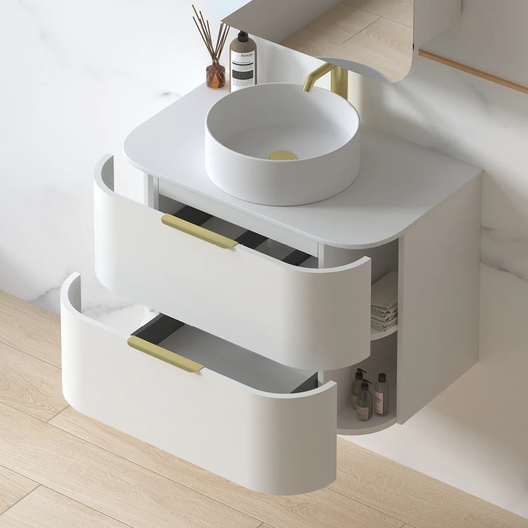 Anela 750 Curved White Grain Wall Hung Vanity - Image 4