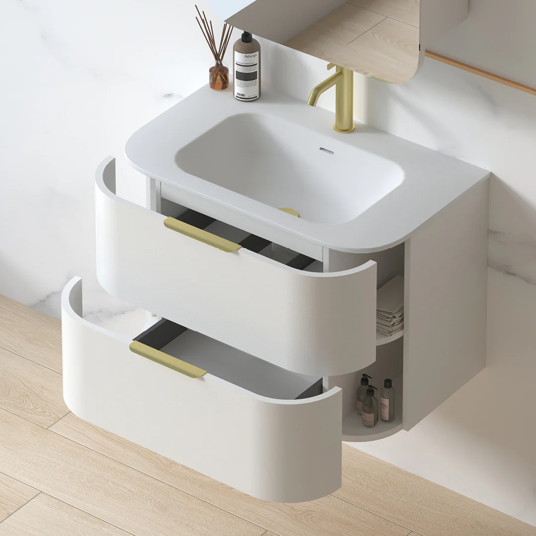 Anela 750 Curved White Grain Wall Hung Vanity - Image 7