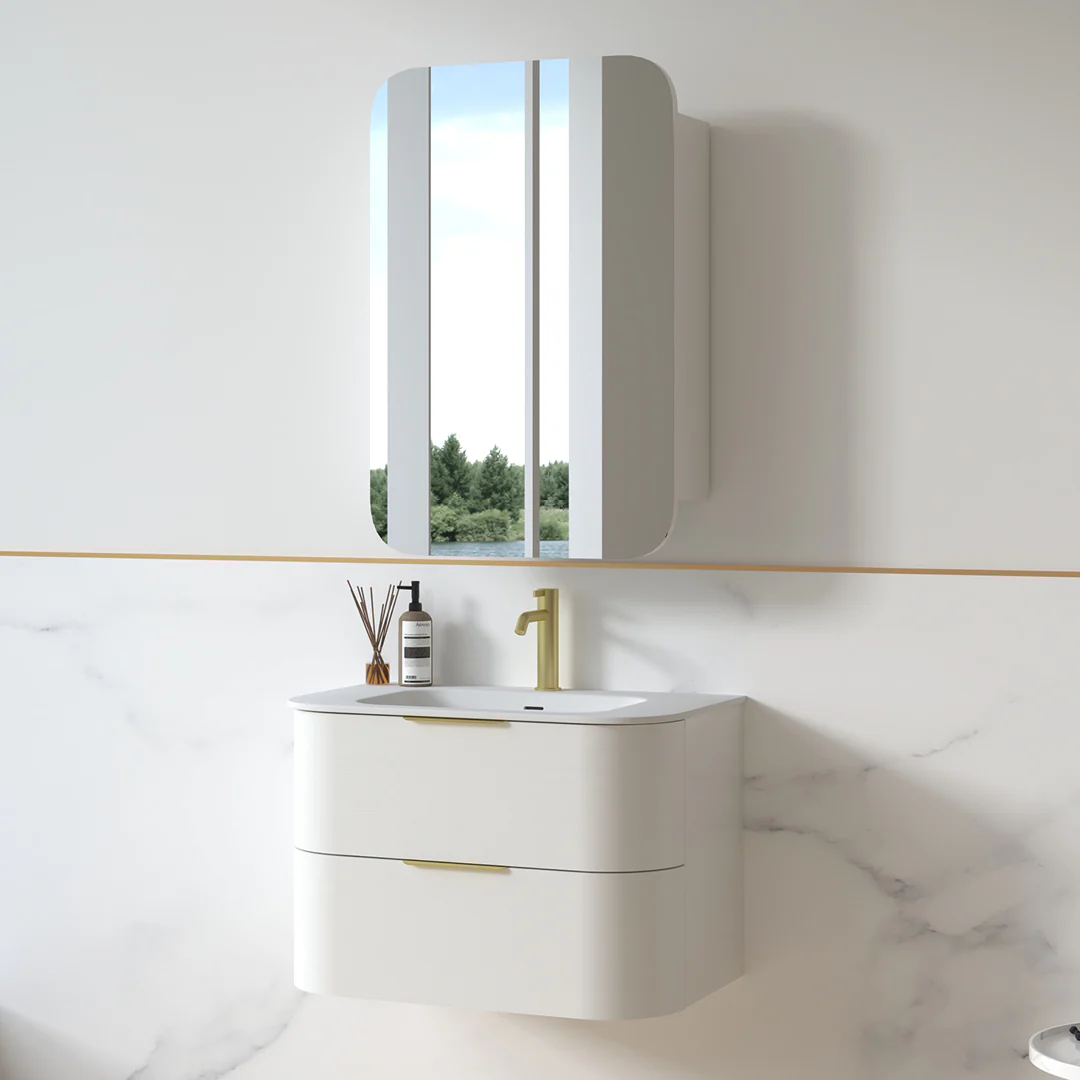 Anela 750 Curved White Grain Wall Hung Vanity - Image 8