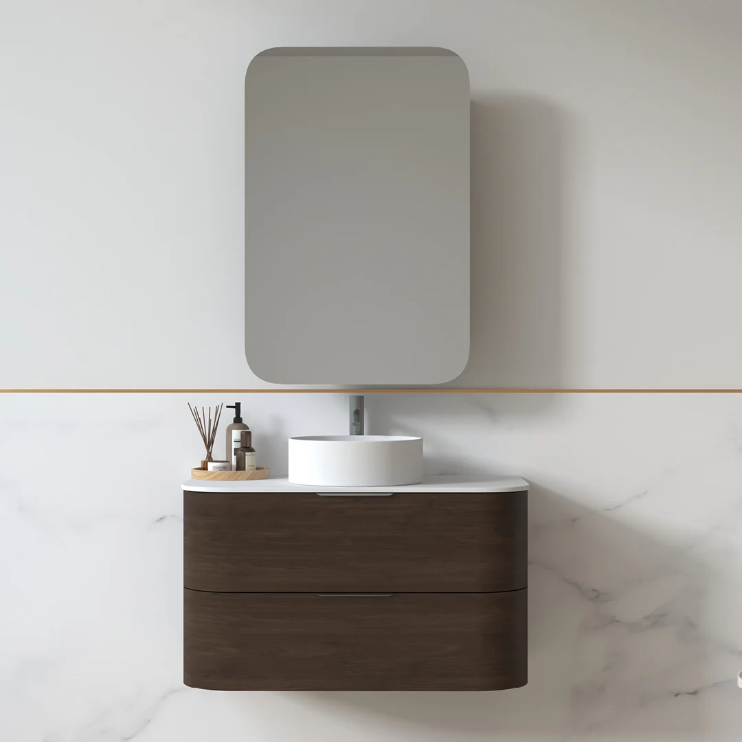 Anela 900 Curved Alder Walnut Wall Hung Vanity
