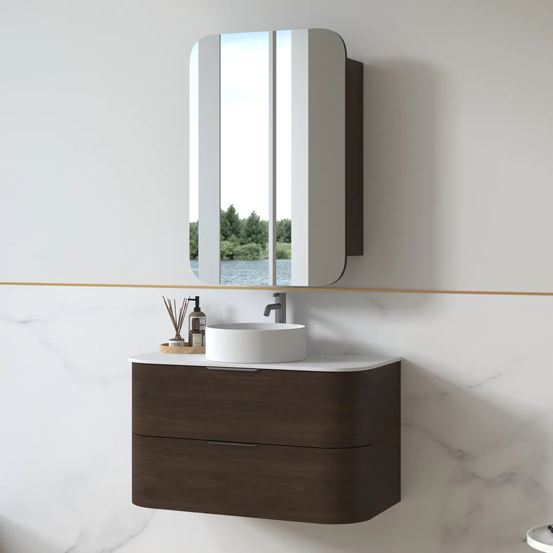 Anela 900 Curved Alder Walnut Wall Hung Vanity - Image 2