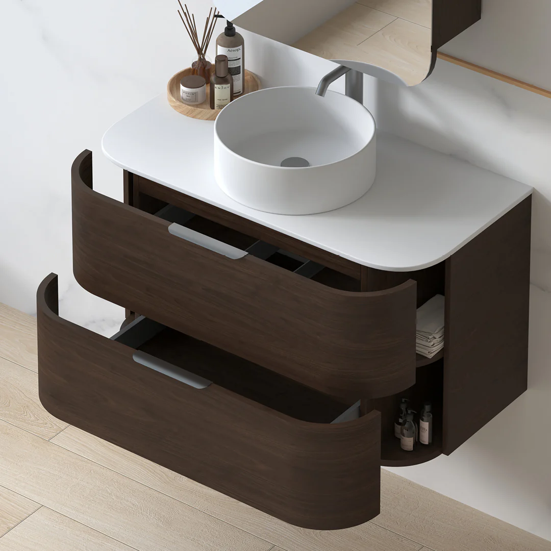 Anela 900 Curved Alder Walnut Wall Hung Vanity - Image 3