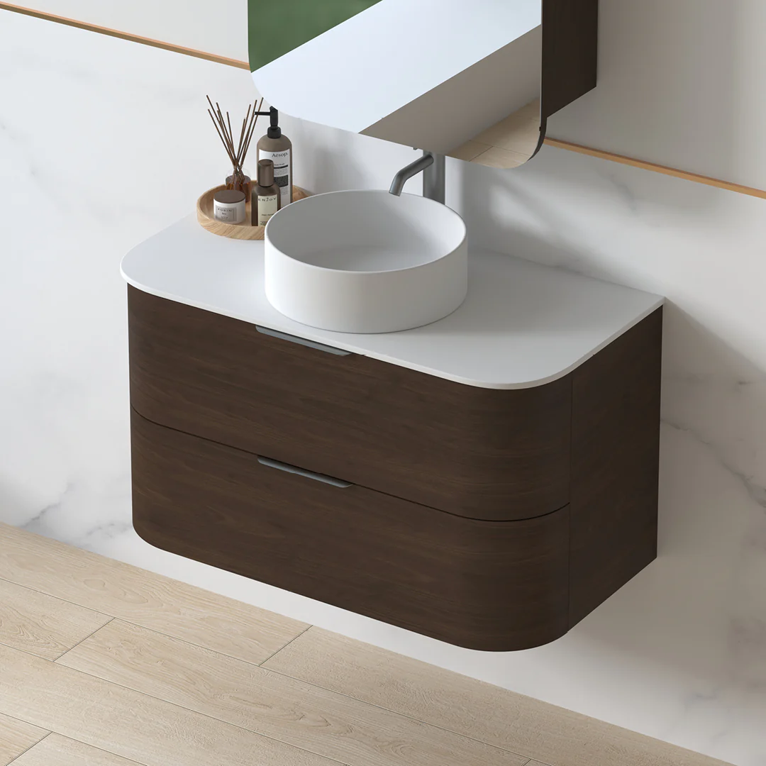 Anela 900 Curved Alder Walnut Wall Hung Vanity - Image 4