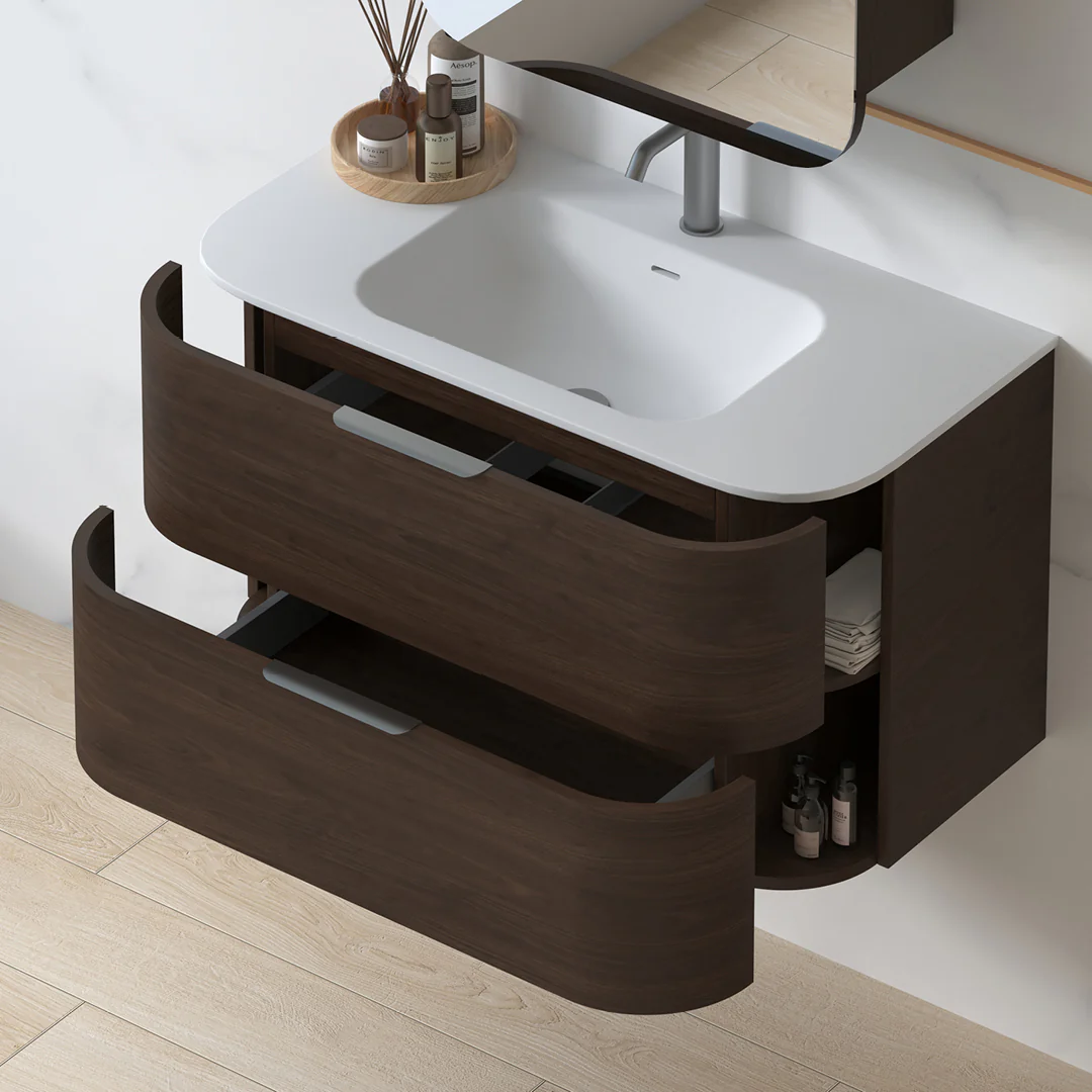 Anela 900 Curved Alder Walnut Wall Hung Vanity - Image 7