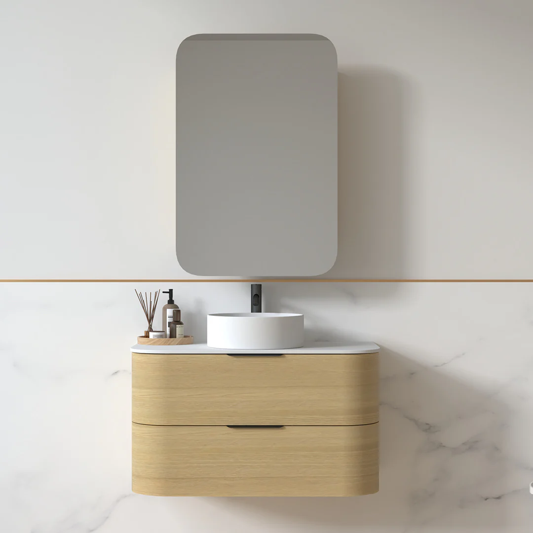 Anela 900 Curved Blonde Oak Wall Hung Vanity