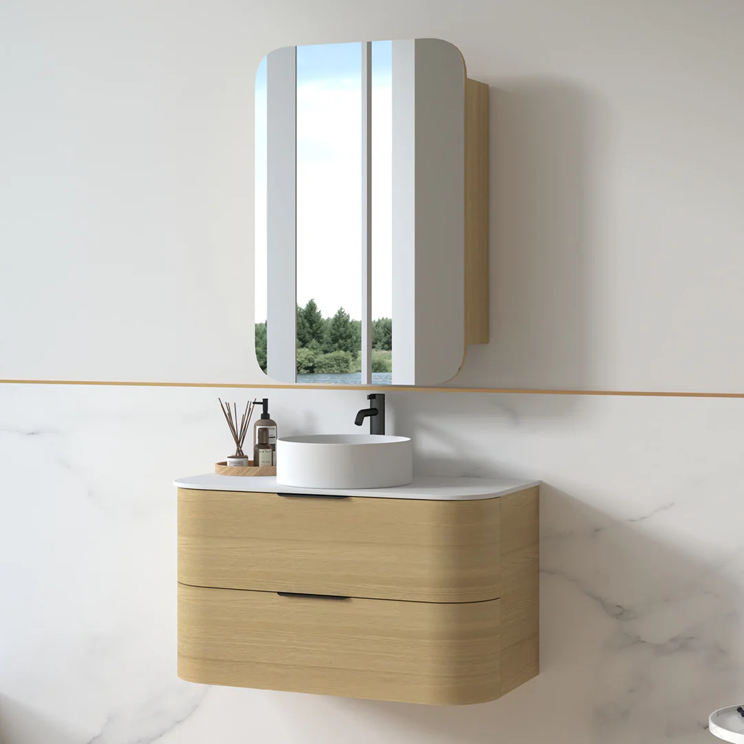 Anela 900 Curved Blonde Oak Wall Hung Vanity - Image 2