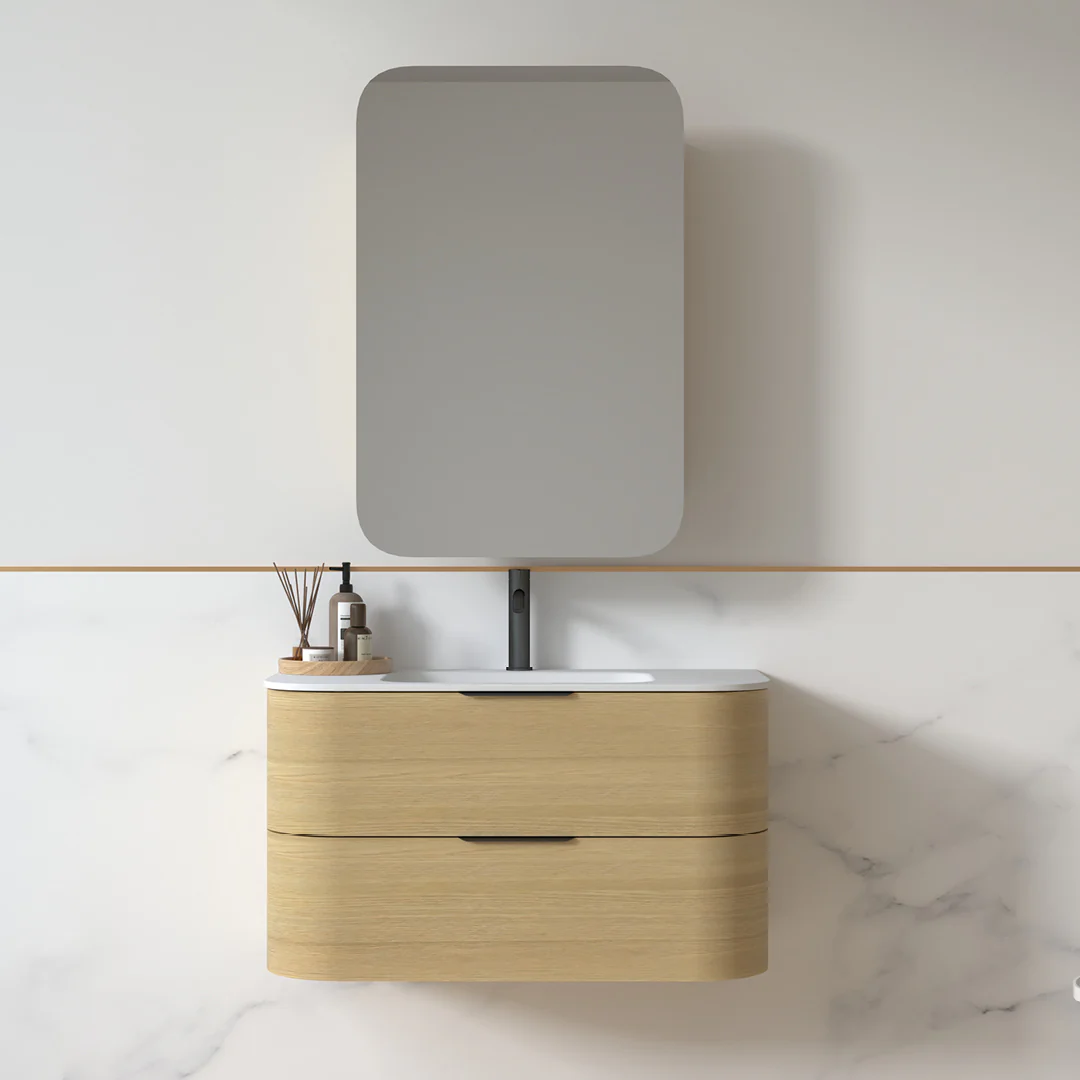 Anela 900 Curved Blonde Oak Wall Hung Vanity - Image 5