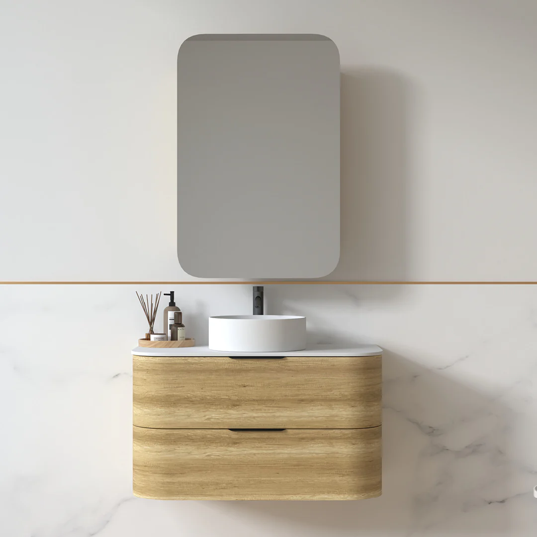 Anela 900 Curved Sand Oak Wall Hung Vanity