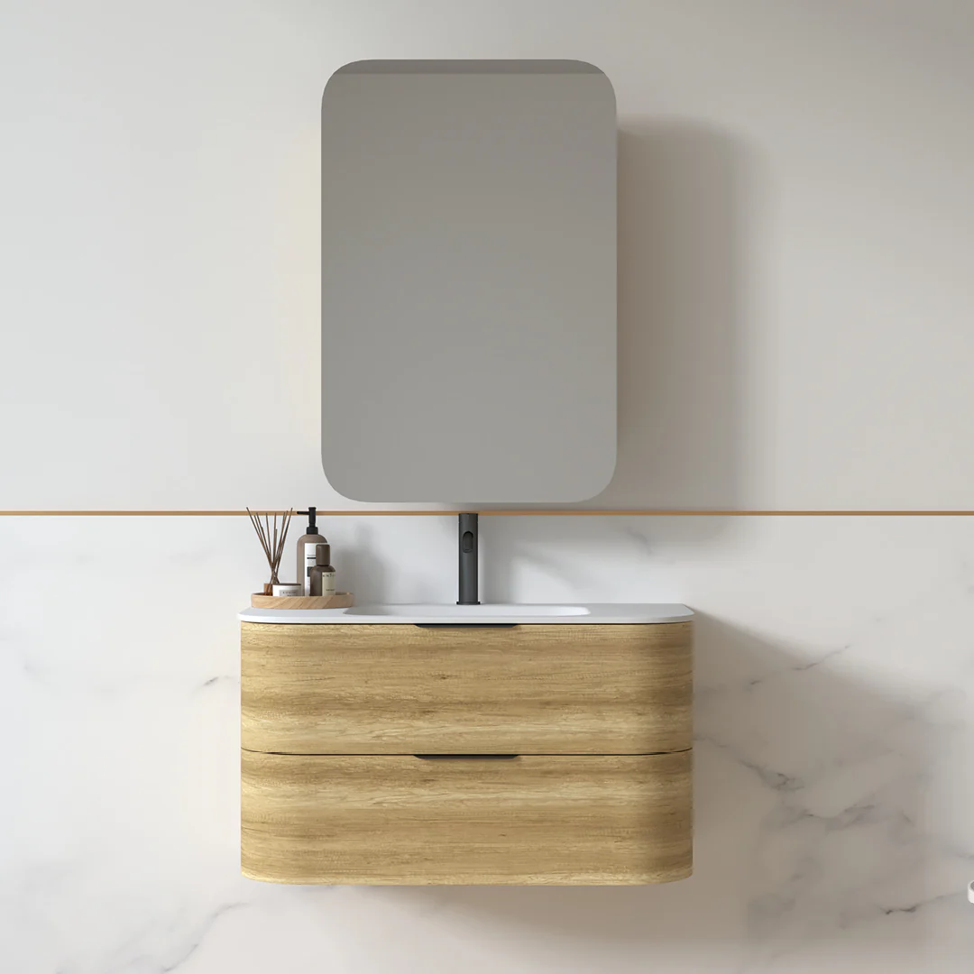 Anela 900 Curved Sand Oak Wall Hung Vanity - Image 5