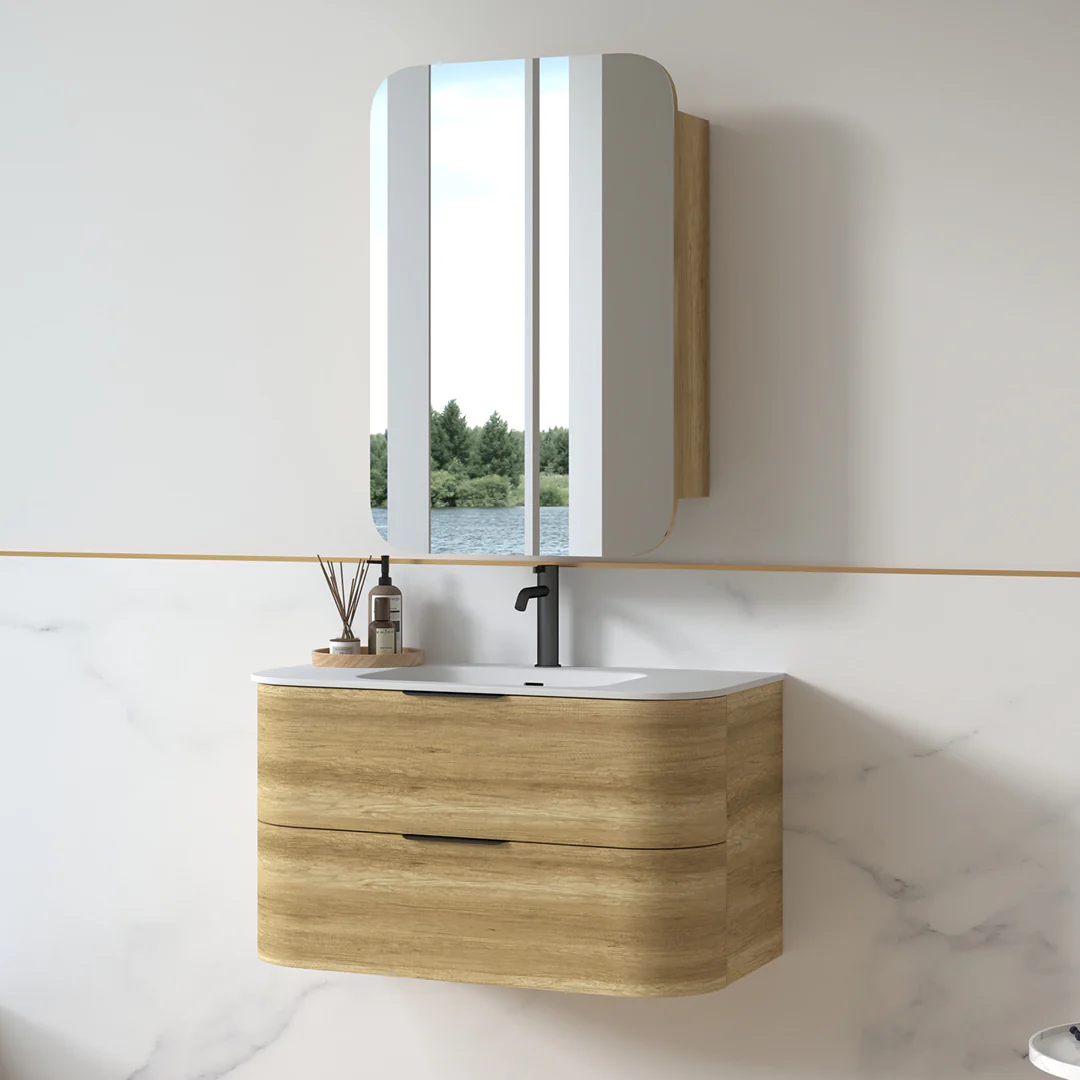 Anela 900 Curved Sand Oak Wall Hung Vanity - Image 8