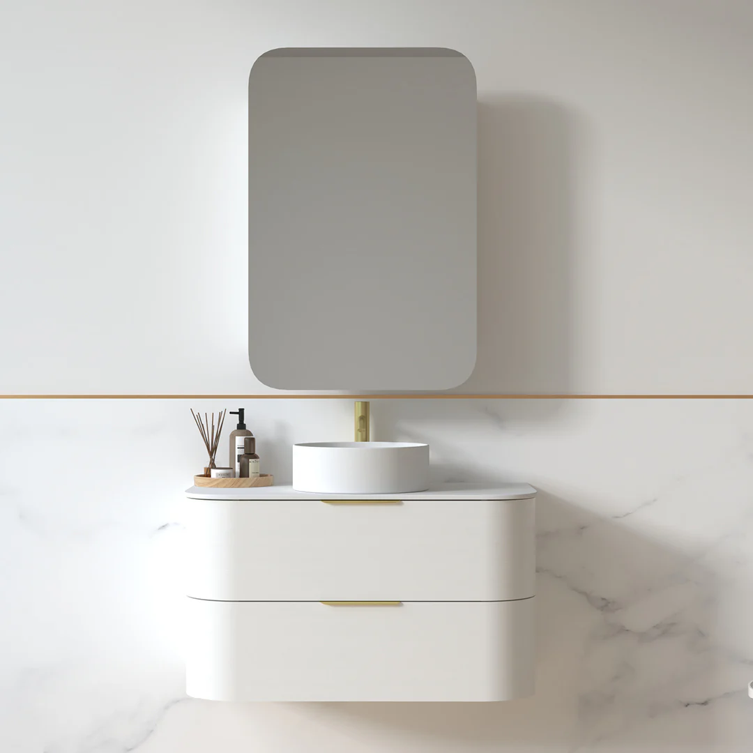 Anela 900 Curved White Grain Wall Hung Vanity