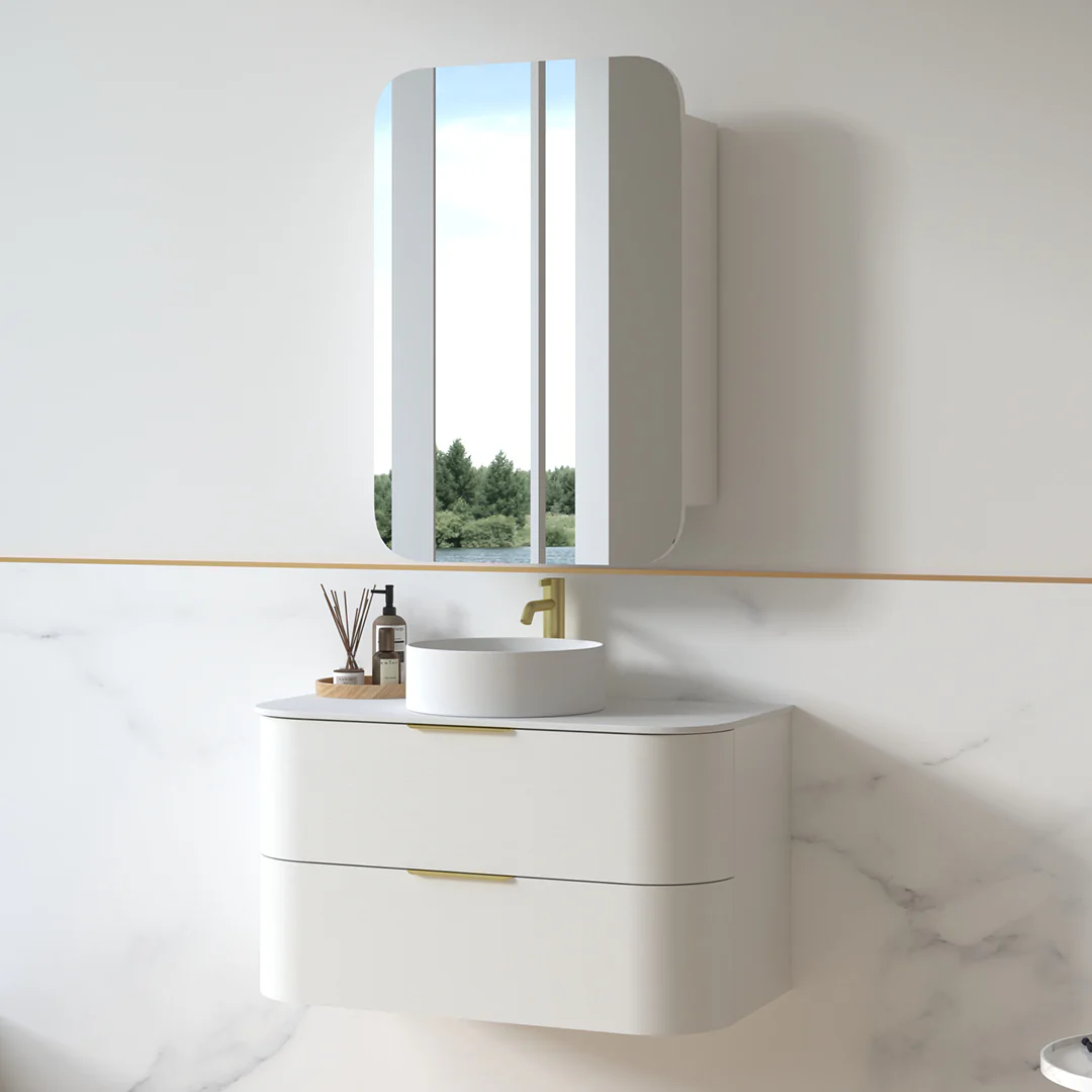 Anela 900 Curved White Grain Wall Hung Vanity - Image 2